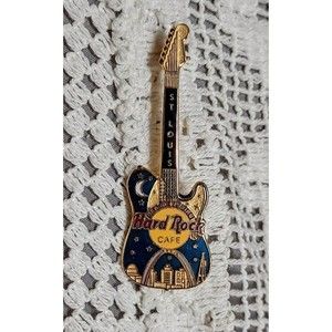 Vintage Hard Rock Cafe Pin ST LOUIS Gateway Arch Skyline Blue Guitar
